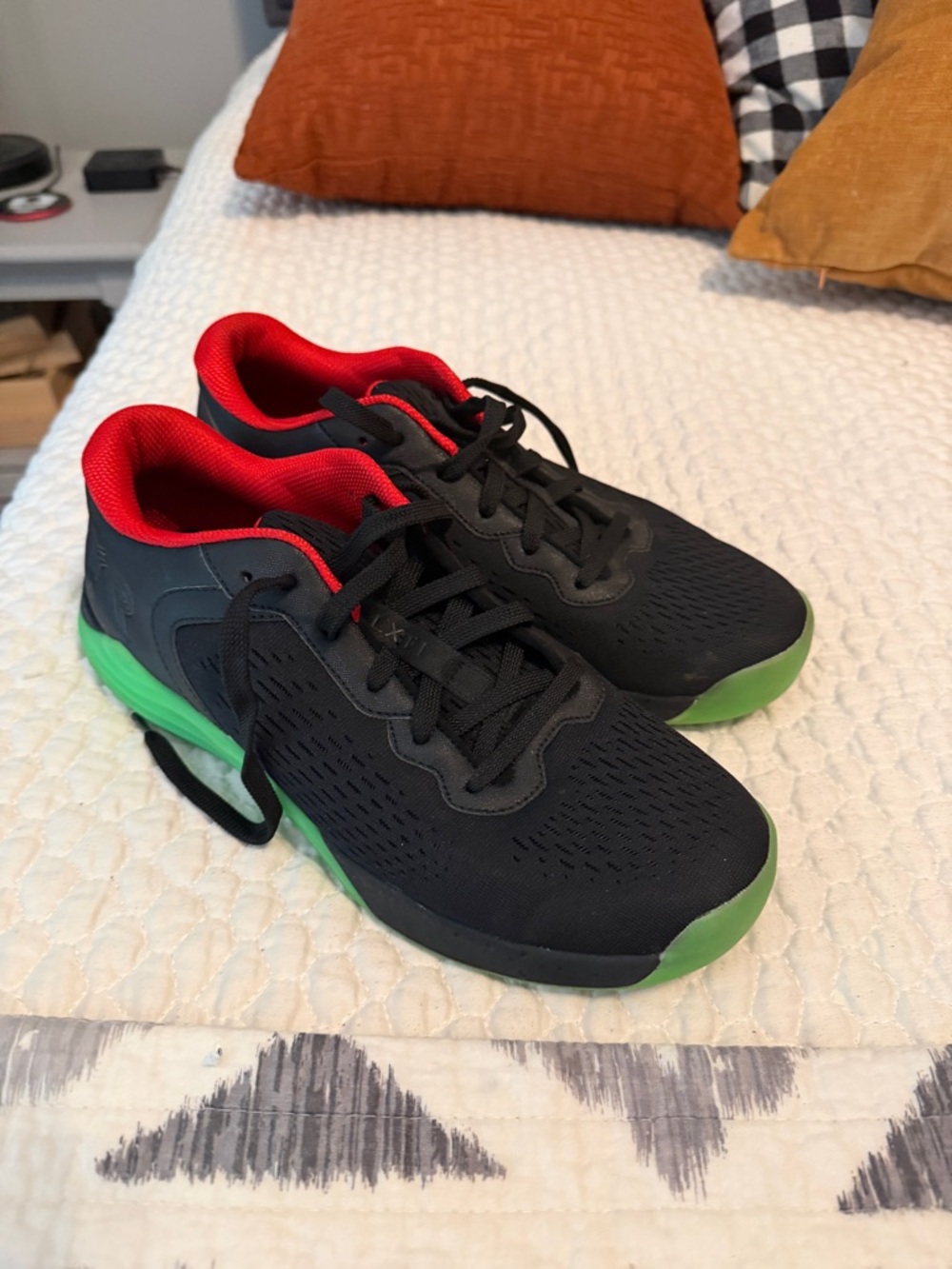 TYR Black Athletic Shoes with Red Lining and Green Soles